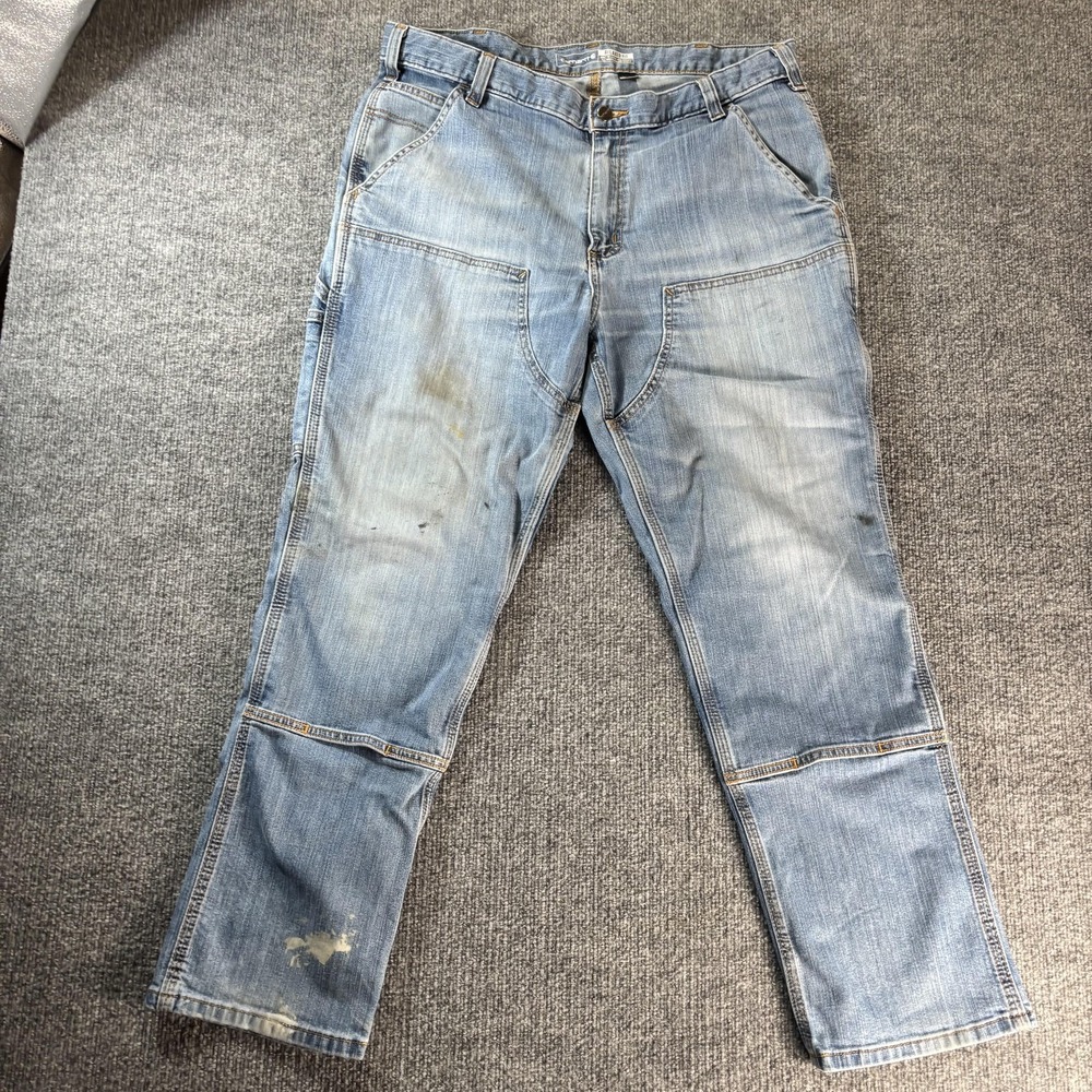 Carhartt Jeans Mens 36x30 Blue Light Wash Relaxed Straight Carpenter Denim Pants